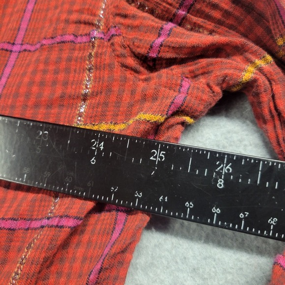 Free People Break My Stride Semi Sheer Button Down Top Sherry Combo Red Medium - Picture 5 of 9